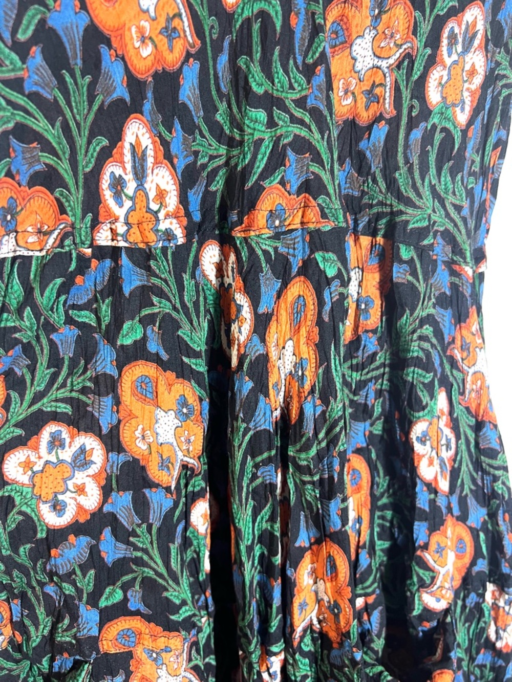 Passementrie Floral Tiered Midi Dress Boho Peasant Black Orange XS - Picture 11 of 12
